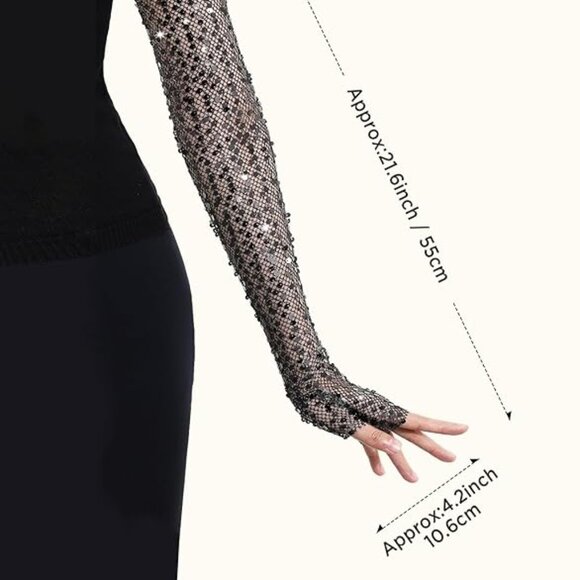 Opera Black  Sparkling Glitter  Gloves - Picture 2 of 6